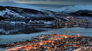 body of water, Norway, mountains, harbor, town