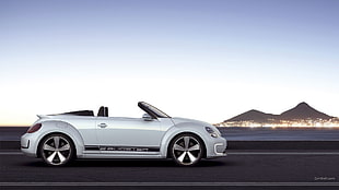 white convertible coupe, VW E-Bugster, Volkswagen, car