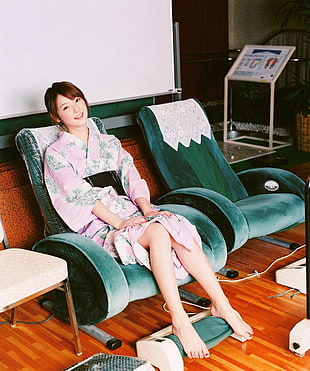 green and brown floral sofa chair, Sasaki Nozomi, Asian, Visual Young Jum HD wallpaper