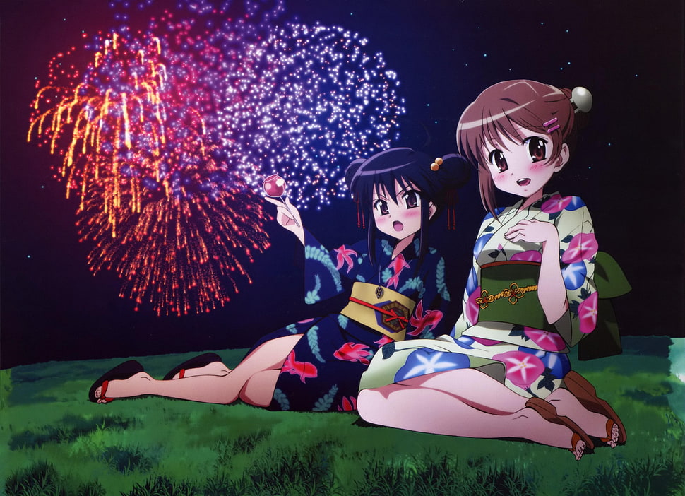 Shakugan no shana,  Girls,  Fireworks,  Kimono HD wallpaper