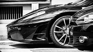 black sports car, Ferrari F430, Ferrari, car, monochrome HD wallpaper