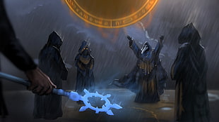 wizards in cloaks gathering game scene wallpaper HD wallpaper