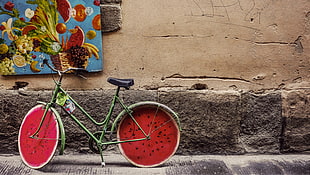 green, white and red watermelon themed dutch bike HD wallpaper