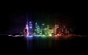 high rise building cityscape, city, night HD wallpaper