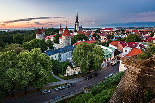aerial view of the city near the oceans, Estonia, city, Tallinn HD wallpaper
