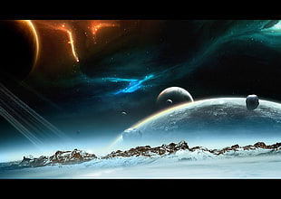 planet and moon graphic wallpaper, space, planet, space art