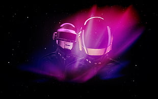 two robots illustration, Daft Punk, digital art, helmet, music