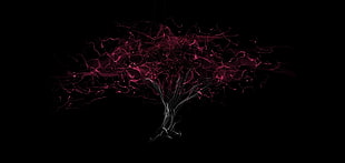 black tree with red leaves digital wallpaper
