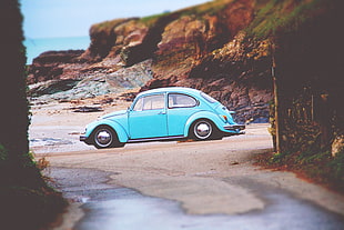 teal Volkswagen Beetle HD wallpaper