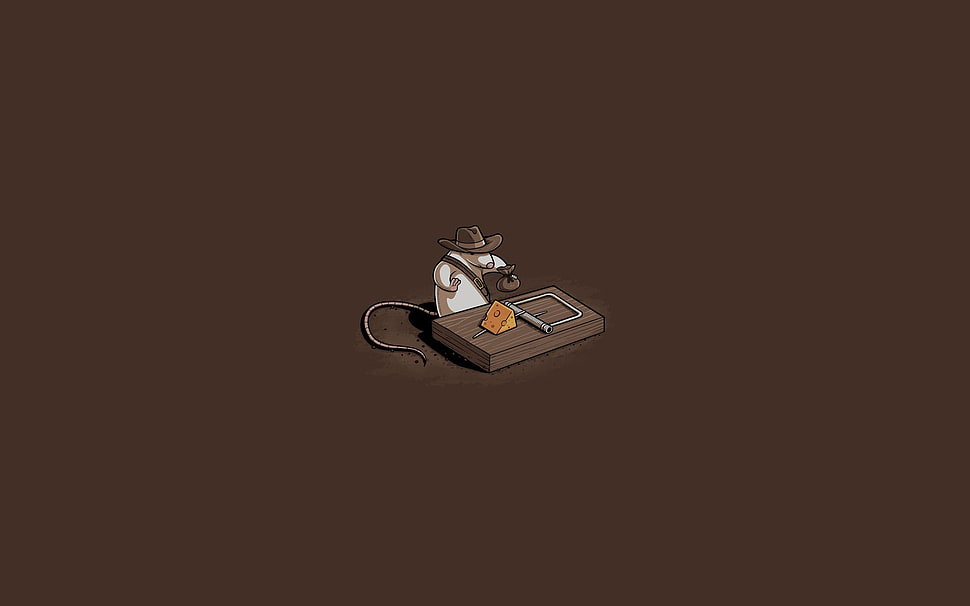 inspector mouse illustration, humor, Indiana Jones, mice, minimalism HD wallpaper