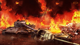 tank in front of fire wallpaper, World of Tanks, tank, wargaming, video games