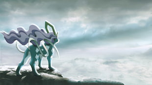 Pokemon character standing on cliff illustration, Pokémon, Suicune