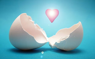 broken egg shell with pink heart in the middle