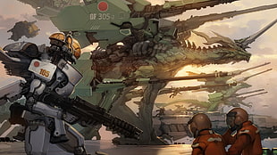 robot illustration, anime, mech, battle, futuristic