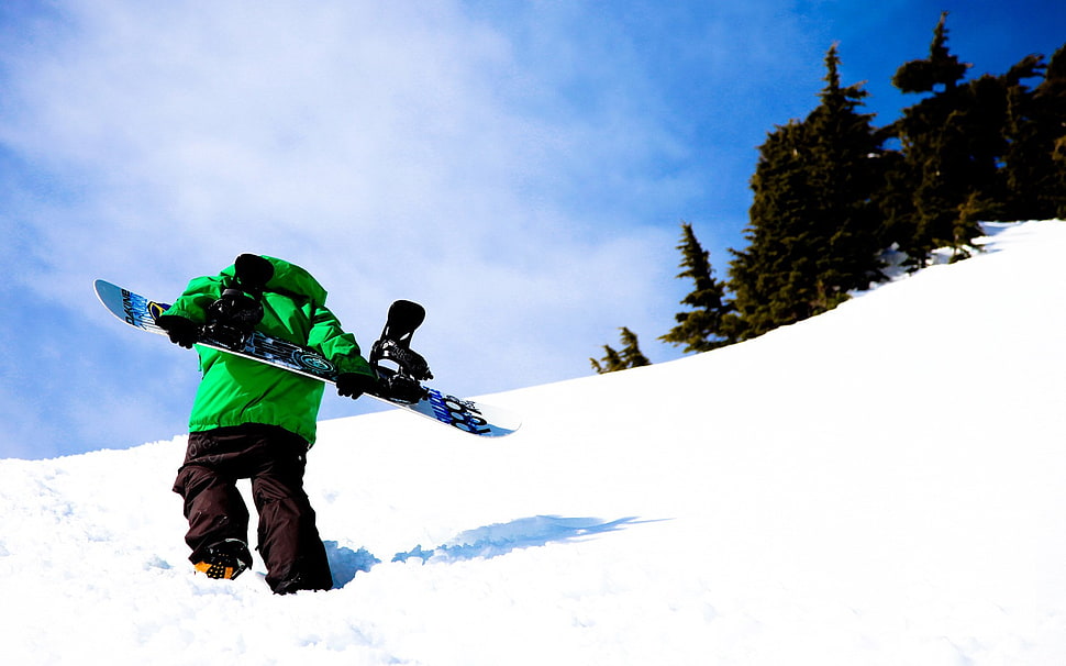 blue and black snowboard, winter, snow, snowboards HD wallpaper