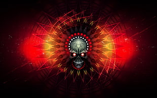 illustration of skull with red lights HD wallpaper