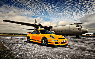 yellow Porsche 911 GT3RS coupe, car, Porsche, Porsche GT3 , Porsche GT3RS