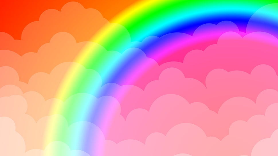 rainbow with pink clouds drawing, abstract HD wallpaper
