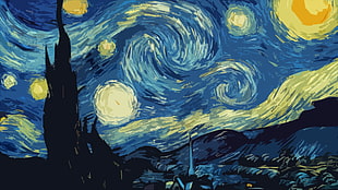 The Starry Night by Vincent Van Gogh painting, painting, Vincent van Gogh, abstract, The Starry Night HD wallpaper