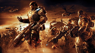soldiers game illustration, Gears of War, video games, war, apocalyptic