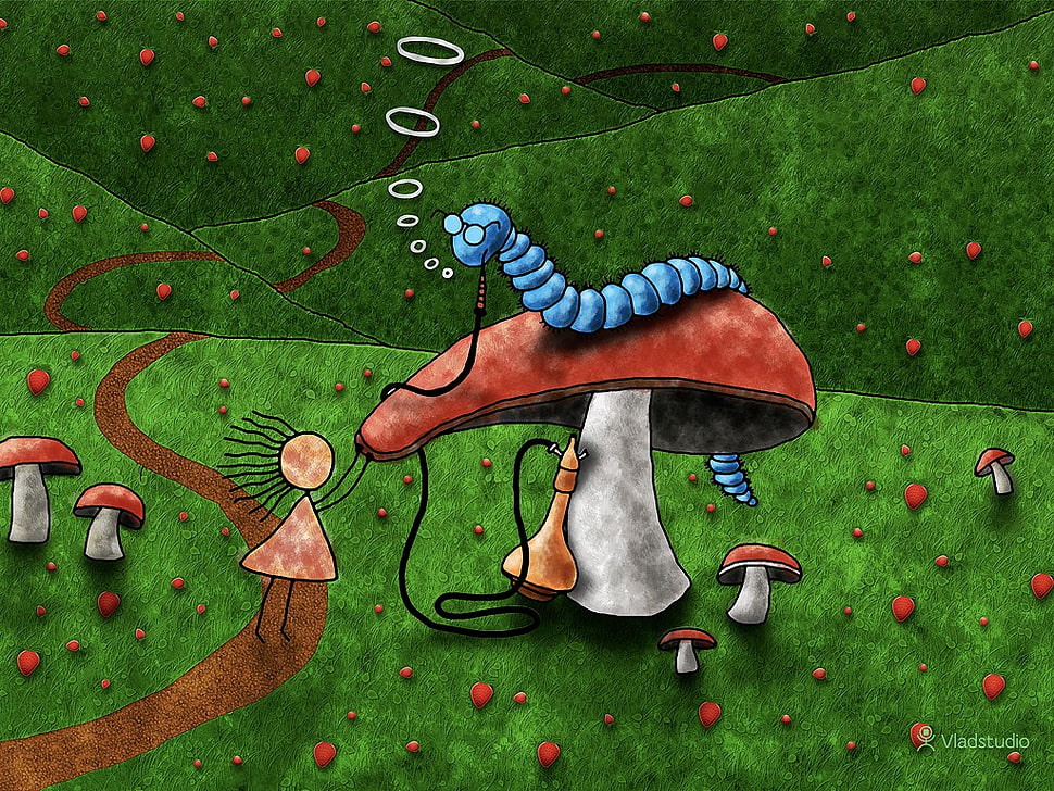 Alice in Wonderland scene illustration HD wallpaper