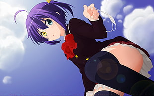 purple haired female anime character, Chuunibyou demo Koi ga Shitai!, Takanashi Rikka, heterochromia HD wallpaper