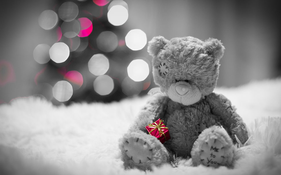 selective focus photography of bear, New Year, snow HD wallpaper
