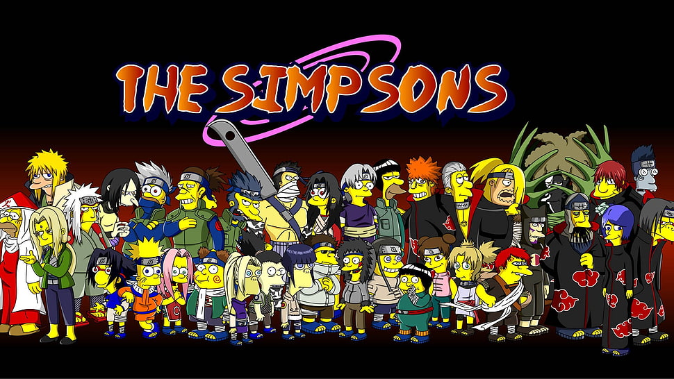 The Simpsons Naruto digital wallpaper, The Simpsons, naruto akatsuki, Naruto Shippuuden HD wallpaper