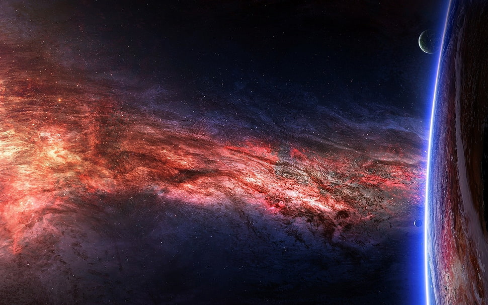 red and black galaxy, space art, space, nebula, planet HD wallpaper