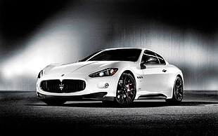 white Maserati coupe, car, Maserati GranTurismo, white cars