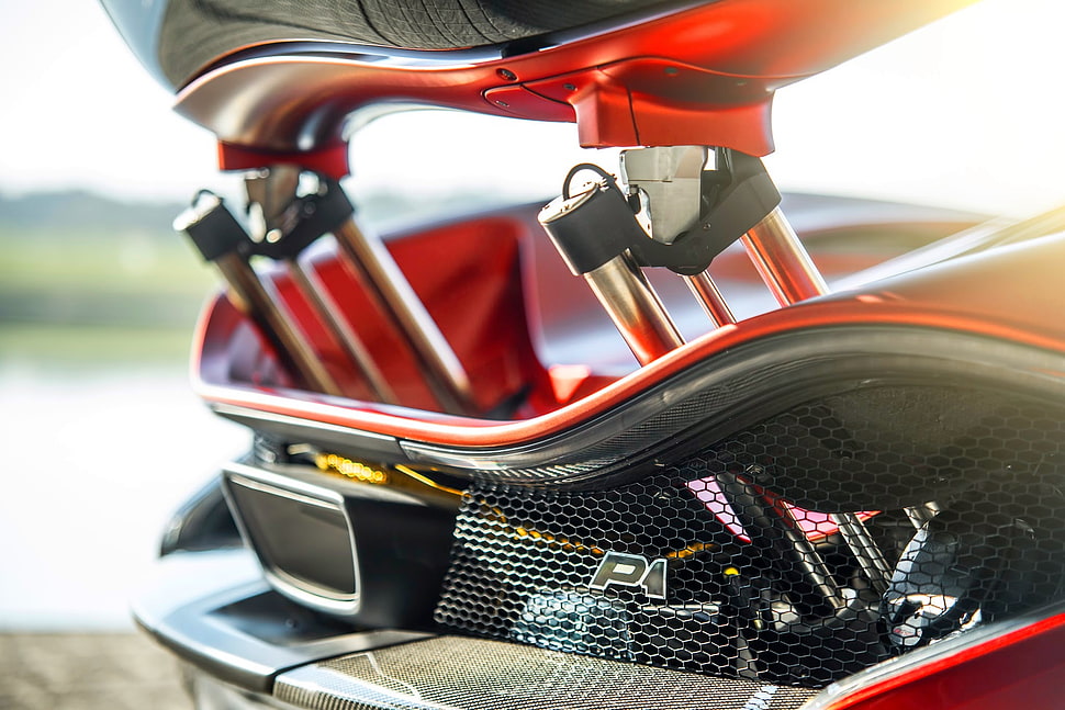 red and black McLaren P1 coupe, car, exhaust pipes, McLaren P1, rear wing HD wallpaper