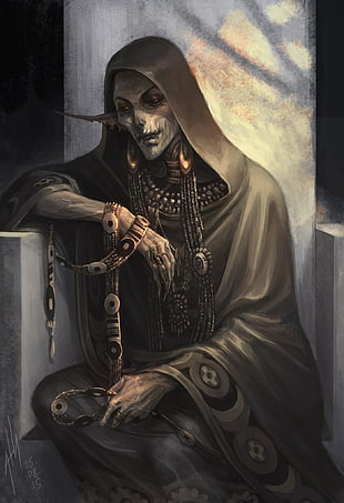 man in black cloak sitting on gray chair HD wallpaper