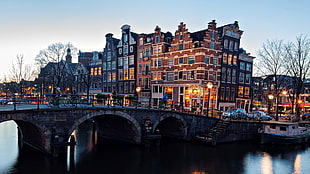 brown concrete building, Amsterdam, bridge, city, river