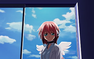 red haired animated girl character with wings HD wallpaper
