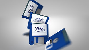 four blue floppy discs, demoscene, chiptune, Amiga, xyce HD wallpaper