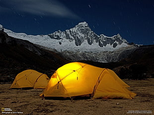 yellow tent, camping, mountains, long exposure, tent