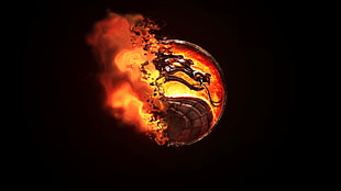 brown dragon logo, Mortal Kombat, dragon, burning