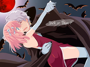 male and female anime character trick or treat digital wallpaper