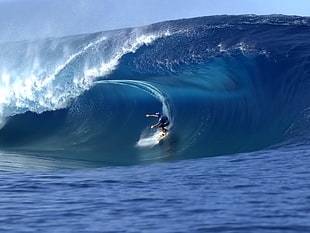 men's blue wet suit, surfing, surfers, men, sea HD wallpaper