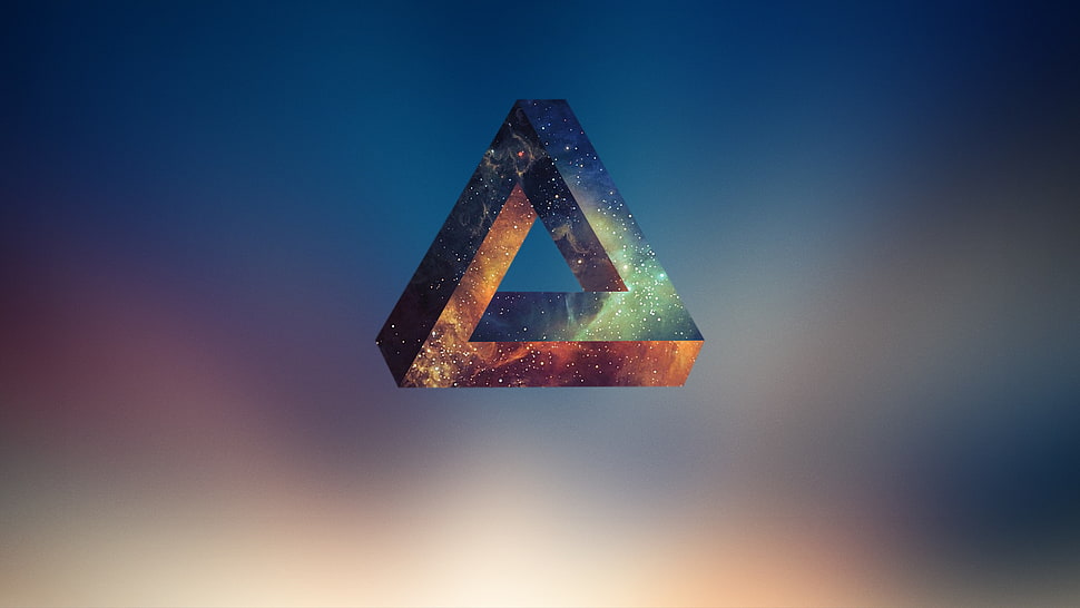 triangular brown, green, and black logo, abstract, triangle, space, stars HD wallpaper
