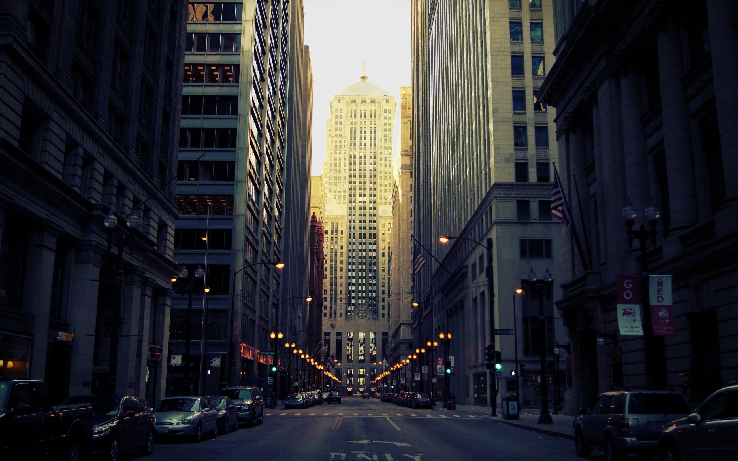 cars parking in front of high-rise buildings, car, city, street, building