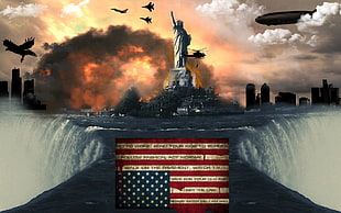 Statue of Liberty, Statue of Liberty, American flag, explosion