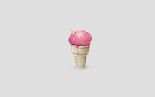pink ice cream on cone illustration HD wallpaper