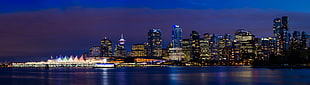 panoramic photography of city buildings during night time