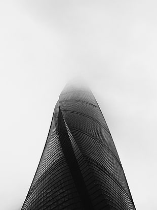 grayscale photo of tower, architecture, material minimal