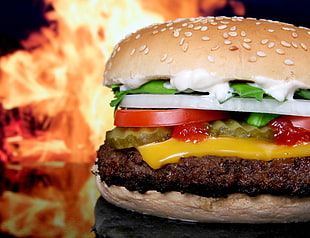 selective focus photography of burger HD wallpaper