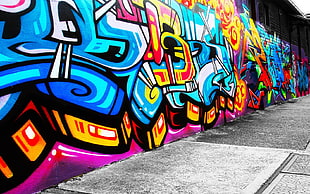 blue and yellow wall graffiti, graffiti, wall, urban HD wallpaper