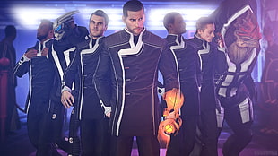 men's black and white suit, Mass Effect, CGI, aliens, video games