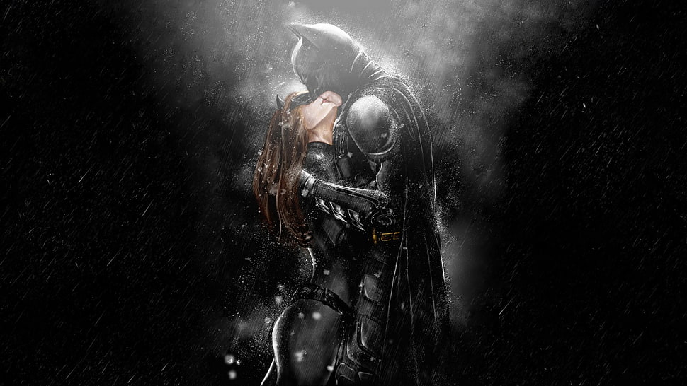Batman and Batwoman kissing illustration HD wallpaper