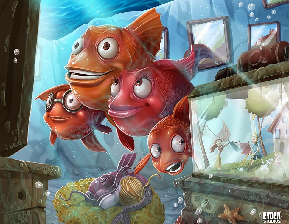 orange fishes painting HD wallpaper